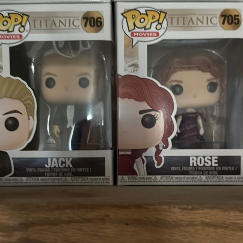 Funko Pop Titanic Jack and Rose Figures - Black, Brown, Red